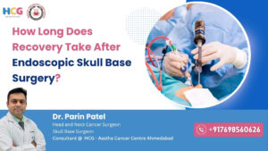 Patient recovering after endoscopic skull base surgery with post-operative care guidance